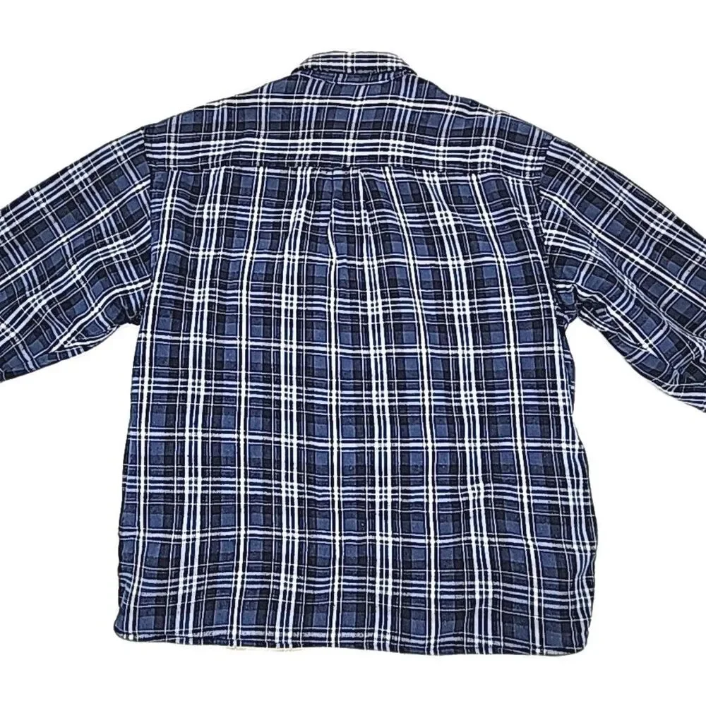 Levi's Flannel Shirt Jacket Blue Plaid Sherpa Lined Men Sz XL Button Pocket